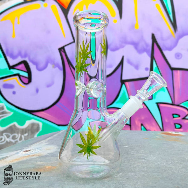 Green leaf ice glass bong 8 inch online in India 
