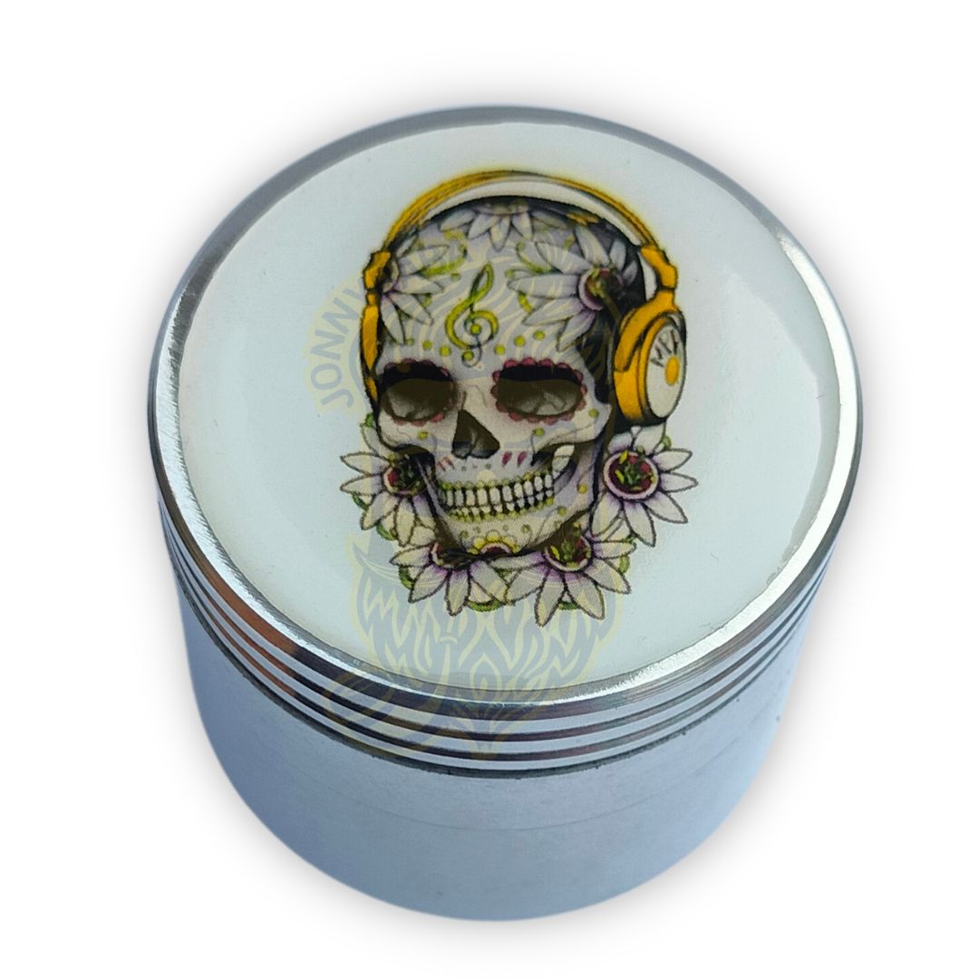 Metal Herb Grinder With 3D Sticker 42mm - Chill Skull