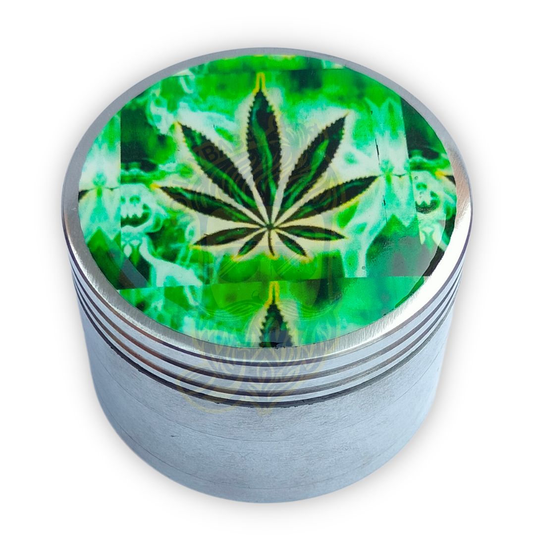 Metal Herb Grinder With 3D Sticker 42mm -  Leaf