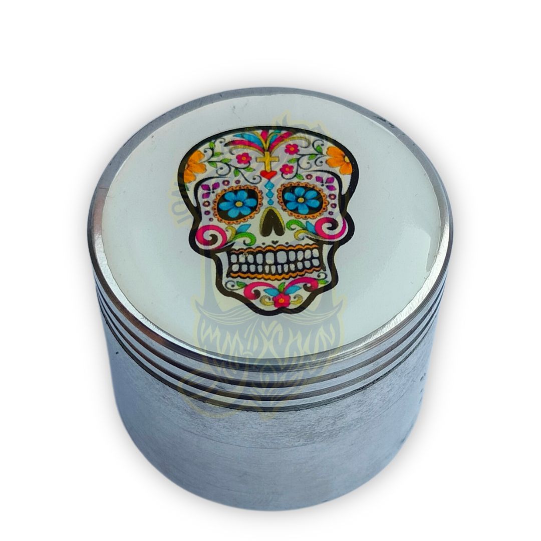 Metal Herb Grinder With 3D Sticker 42mm -  Mandala Skull