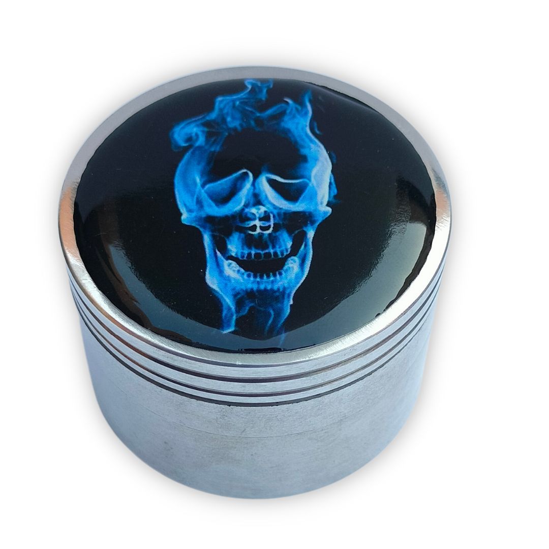 Metal Herb Grinder With 3D Sticker 42mm - skull