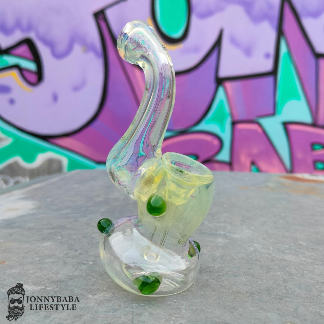 Pocket Glass Bubbler 4 Inches - green dots