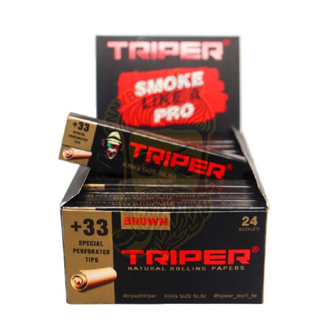 Triper Brown Rolling Paper with Tips - full box