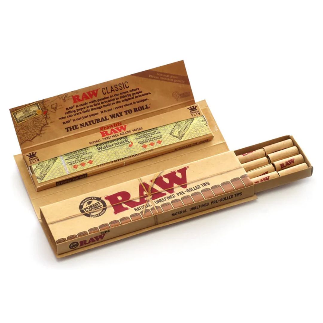 Raw classic connoisseur king size with pre rolled tips